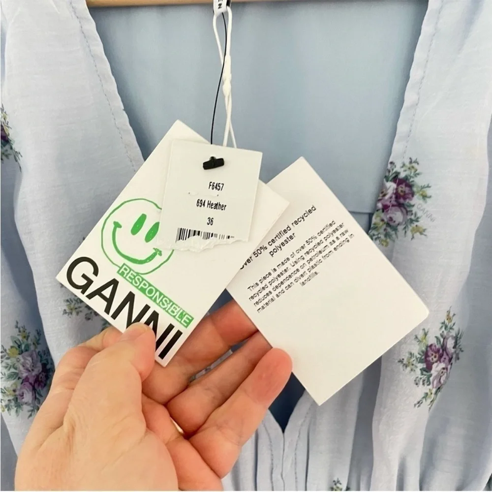 GANNI Light Blue Floral Midi Dress - Picture 7 of 13